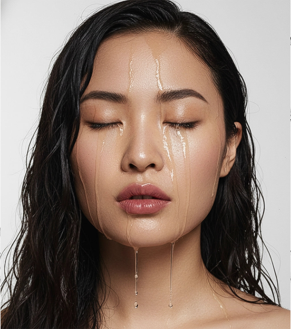 Model with water on face